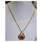 gold plated purse charm & necklace w/rhinestone, y