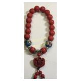 carved ore cinnabar? & cloisonnï¿½ beads bracelet