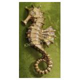 gold tone vintage seahorse w/aurora borealis brooc