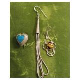 vtg earring sterling  tiger eye, turquoise & navah