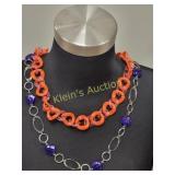 estate necklace lot of 2 orange & purple