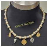 gold & silver tone necklace w/charms liz claiborne