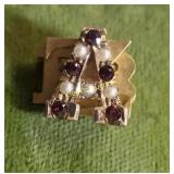 14K gold alpha omicron PI sorority ruby & pearl r