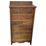 antique oak 5 drawer chest/ tall buffet