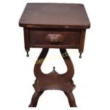 antique walnut side table spoon carved harp lyreba