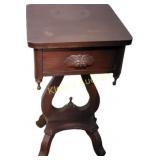 antique walnut spoon carved harp end table lyre be