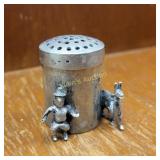 vtg miniature metal silver salt shaker w/person &l
