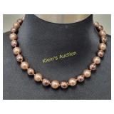 pearl bronze faux necklace w/gold tone clasp