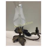 brass hummingbird lamp w/frosted glass lily shade