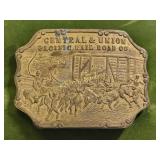 central & union pacific railroad belt buckle bras