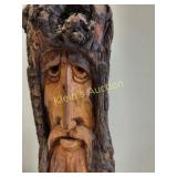 hand carved wood spirit sculpture signed  HR & dat
