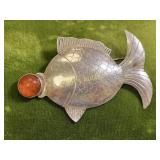 sterling antique Kramer 835 fish brooch w/ amber
