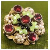 antique austro Hungarian garnet enamel pearl brooc