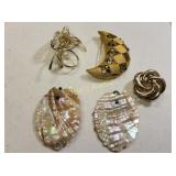 estate brooch lot MOP, J.J. Pearl etc lot of 5