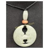 jade carved kissing  moon pendant on silk rope