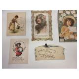 collection of vtg postcards,1889 calendar card 5pc