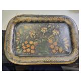 antique mid 1800's tin toleware hand painted tray