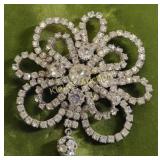 large 3' rhinestone brooch pendant vintage