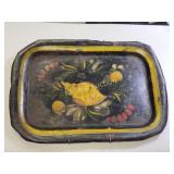 antique 1800's tin tole tray hand cut & decorated
