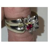 14K white gold ruby & diamond cocktail ring