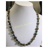 turquoise & emerald glass necklace 17" vintage