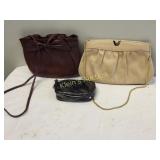 estate purses lot of 3 ande burgundy, beige clutch