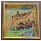 vtg gold backed painting 1923? 4 1/4" x 4 1/4"