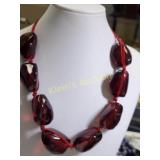 red lucite chunky prystal bead necklace vintage