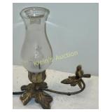vtg leaf & flower hummingbird lamp etched glass so