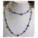 vtg blue A/B necklace art deco 27"