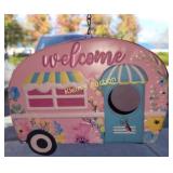Tin Camper Bird house in Pink  retro