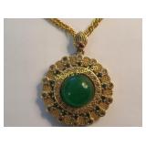 ornate pendant necklace w/green stone