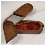 antique chestnut tri fold puzzle box w/ mirror