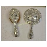 art nouveau repousse cherub sterling mirror &brush