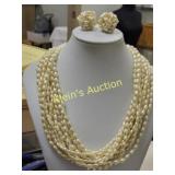 pearl faux necklace and matching earrings