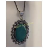 green onyx pendant necklace w/ chain German silver