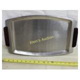 stainless & teak handles mid century platter tray