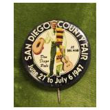 1947 san diego cty fair pinback button exc!