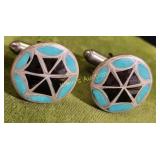 vtg sterling top & cufflinks turquoise & onyx