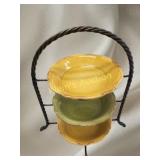 3 tier serving stand w/ stoneware Waverly bowls