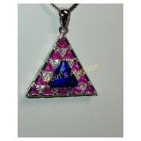 sterling silver tanzanite color w/pink ice necklac