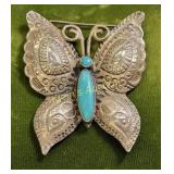 native american navaho turquoise & sterling brooch