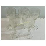 5 antique wheel cut crystal cordial glasses  4"