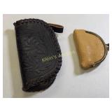 vtg leather hand made change purse & sewing kit
