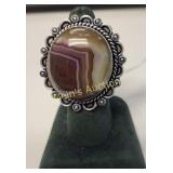 multi Onyx German silver ring