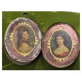 Antique oval Tin locket Victorian hand painted