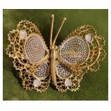 800 silver & gold overlay filigree butterfl brooch