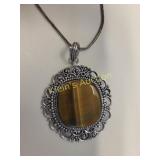 tiger eye pendant w/18" chain german silver
