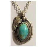 navaho sterling necklace turquoise signed LY