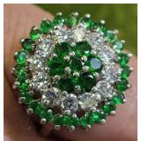 Cocktail ring columbian style deep green & clear C